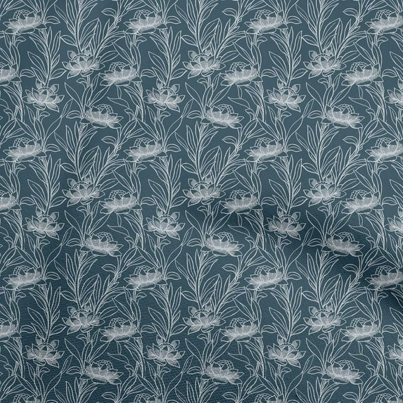 oneOone Cotton Flex Dark Teal Blue Fabric Floral Line Drawing Sewing Fabric By The Yard Printed Diy Clothing Sewing Supplies 40 Inch Wide