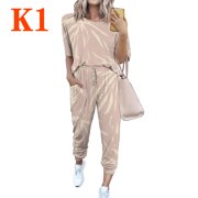 New Women's Plus Size Tie Dye Tracksuit Two Piece Set Summer Clothes Short Sleeve T Shirt Top and Pants Suit Casual Loose Outfits