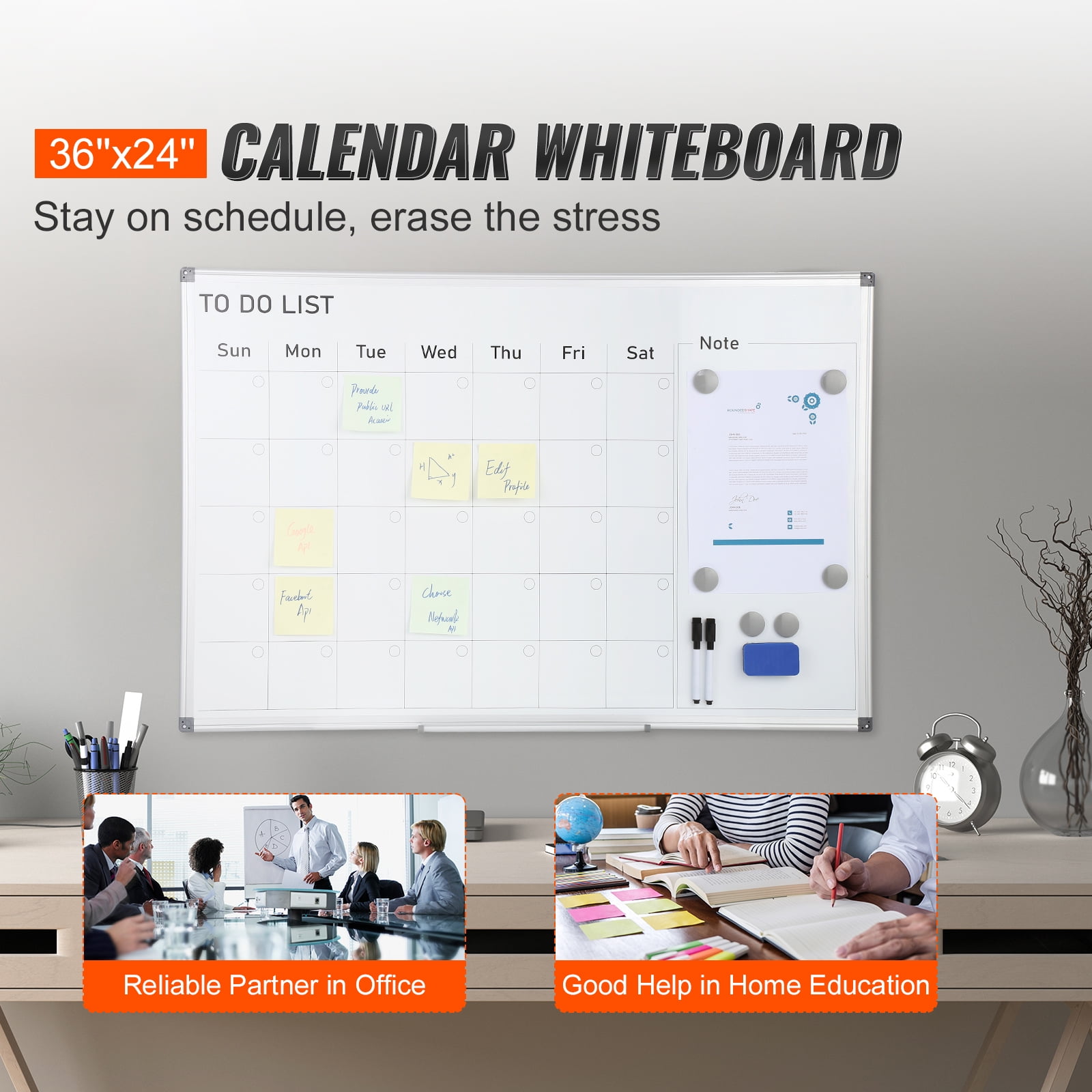 KFFKFF Whiteboard Calendar, Dimensions 36 x 24 Inches, Wall-Mounted Magnetic Monthly Planner, Comes with 1 Magnetic Eraser, 2 Dry Erase Markers & Detachable Tray, Ideal for Home, School
