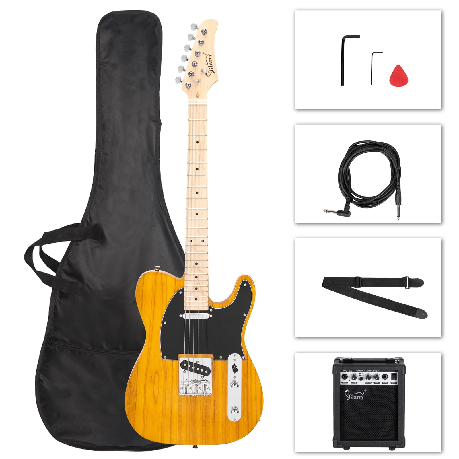Kepooman 6 String 20W Guitar Beginner Starter Kit for Adult and Kids with Amplifier, Bag Strap, Pick Connector, Wrench Tool, Transparent Yellow