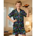 thumbnail image 2 of Fiodrimy Boys Pajamas Big Boys Satin PJS Set Summer Short Sleeve Button Down Kids Silky Pajama Lounge Sleepwear Size 8-14, 2 of 6