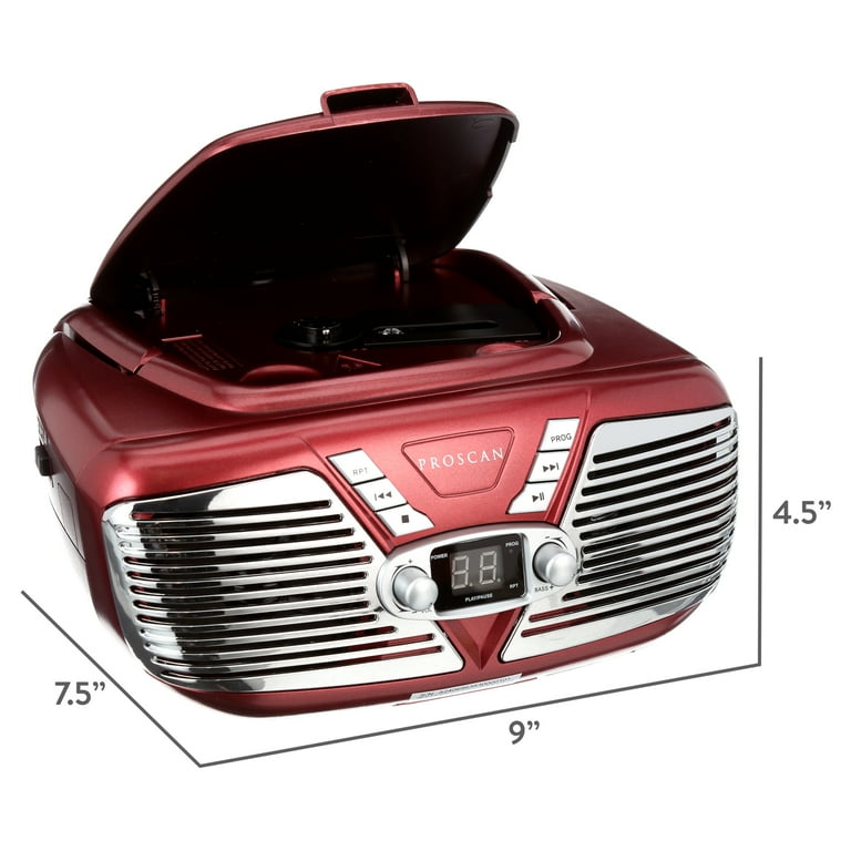 Proscan PRCD211 Retro-Style Portable CD Boombox with Radio, Red