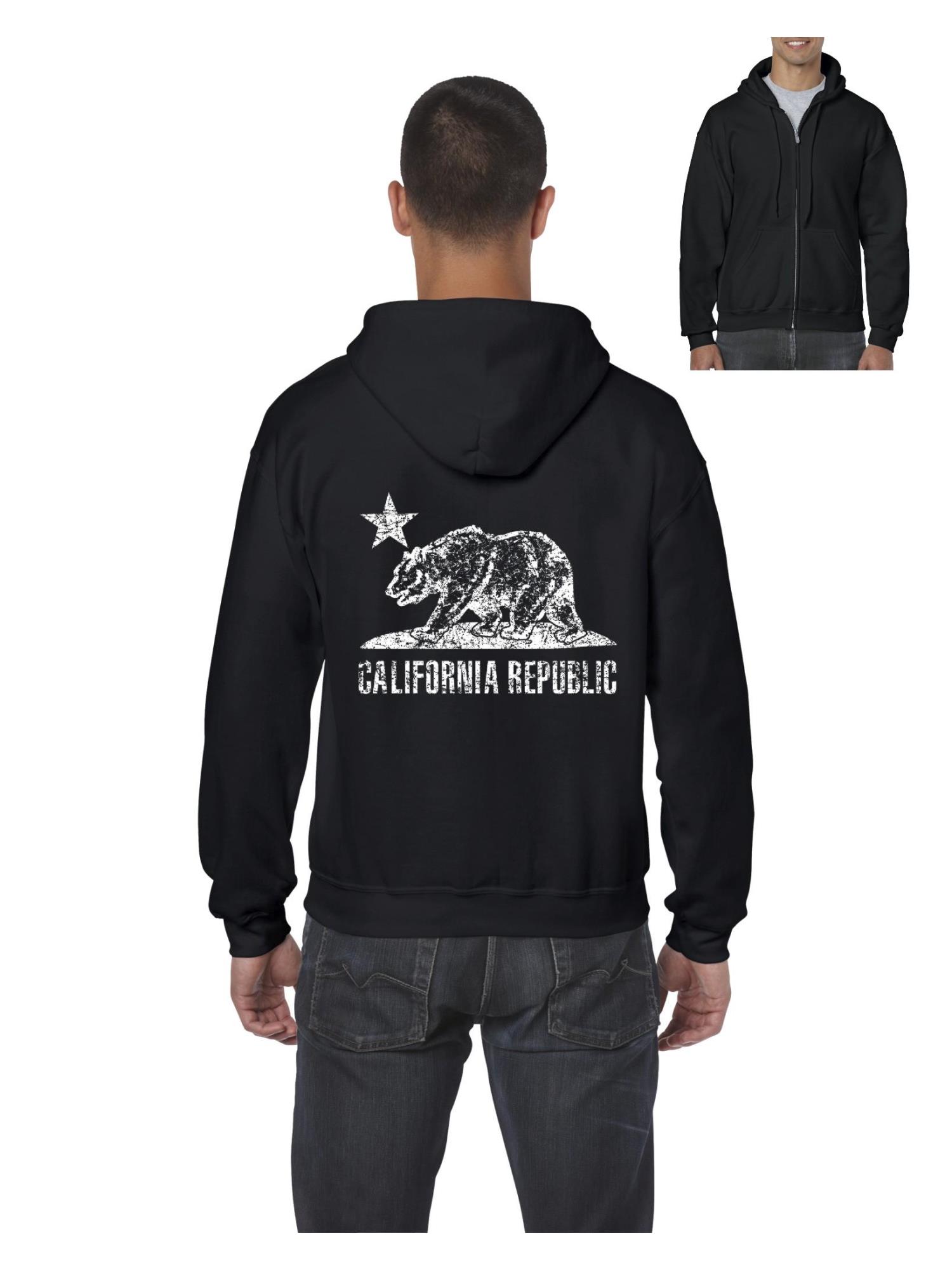 NEW MEN/'S PRINTED CALI CALIFORNIA REPUBLIC BEAR GREY FLEECE PULLOVER HOODIE
