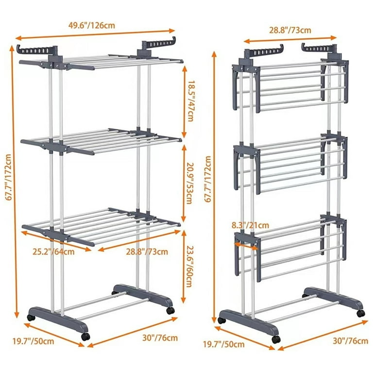 Homemart Clothes Drying Rack, 4-Tier Foldable Laundry Drying Rack, Stainless Steel Garment Clothes Dryer Indoor or Outdoor Standing Clothing Rack with