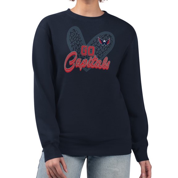 Women's G-III 4Her by Carl Banks Navy Washington Capitals Animal Print Heart Fleece Pullover Sweatshirt