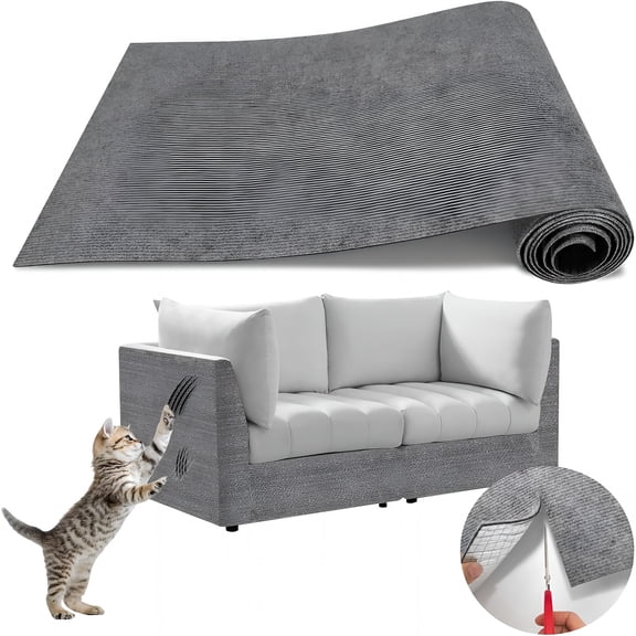 XIBUFE Trimmable Cat Scratch Furniture Protector,39.3X15.8In Adhesive Cat Scratch Pad Deterrent for Cat Couch Furniture,Wall Protector,Covering Cat Tower,Gray