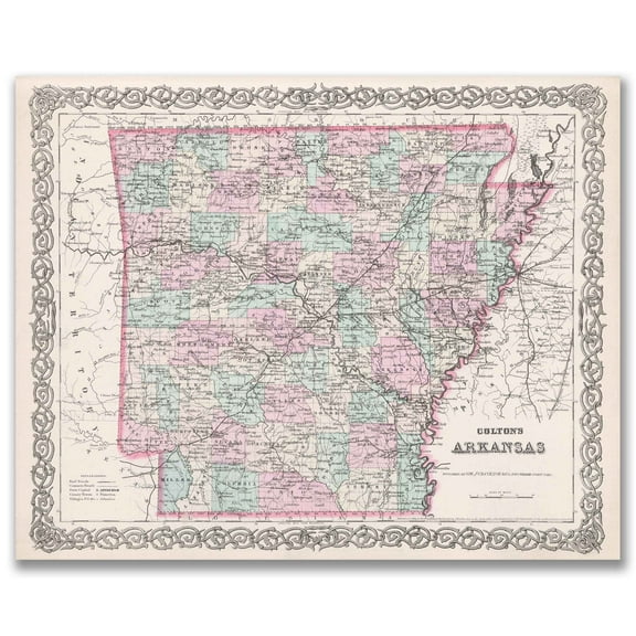 Arkansas 1856 Vintage Map 11x14 Unframed Print–Antique Colton’s Atlas Poster, Historical Cartography Reproduction, Rustic Southern Wall Art for Living Room, Office, Library, Study, Classroom, or Den