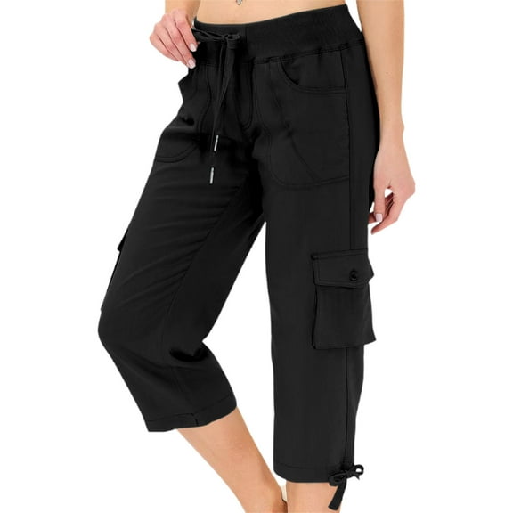 Aobny Workout Petite Pants for Women Slim Black Capri Pants Cropped High Waisted Cargo Womens Pants Casual
