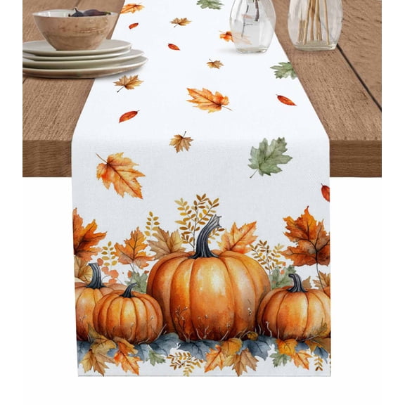 ERUNPONLY Orange Pumpkin Fall Table Runner - 90 Inch Long Thanksgiving Maple Leave Autumn Cotton and Linen Blended Dress Scarves Farmhouse Table Runner for Kitchen Dining, Coffee Table, 13"x90"