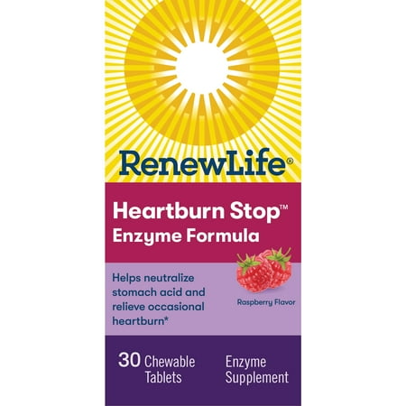 Renew Life Heartburn Stop Gummy, Plant-Based Enzyme Supplement, Raspberry, 30 Count