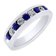 thumbnail image 2 of AFFY (0.72 cttw) Simulated Blue Sapphire & White Natural Diamond Men's Wedding Band Ring In 14k White Gold With Ring Size -4, 2 of 2