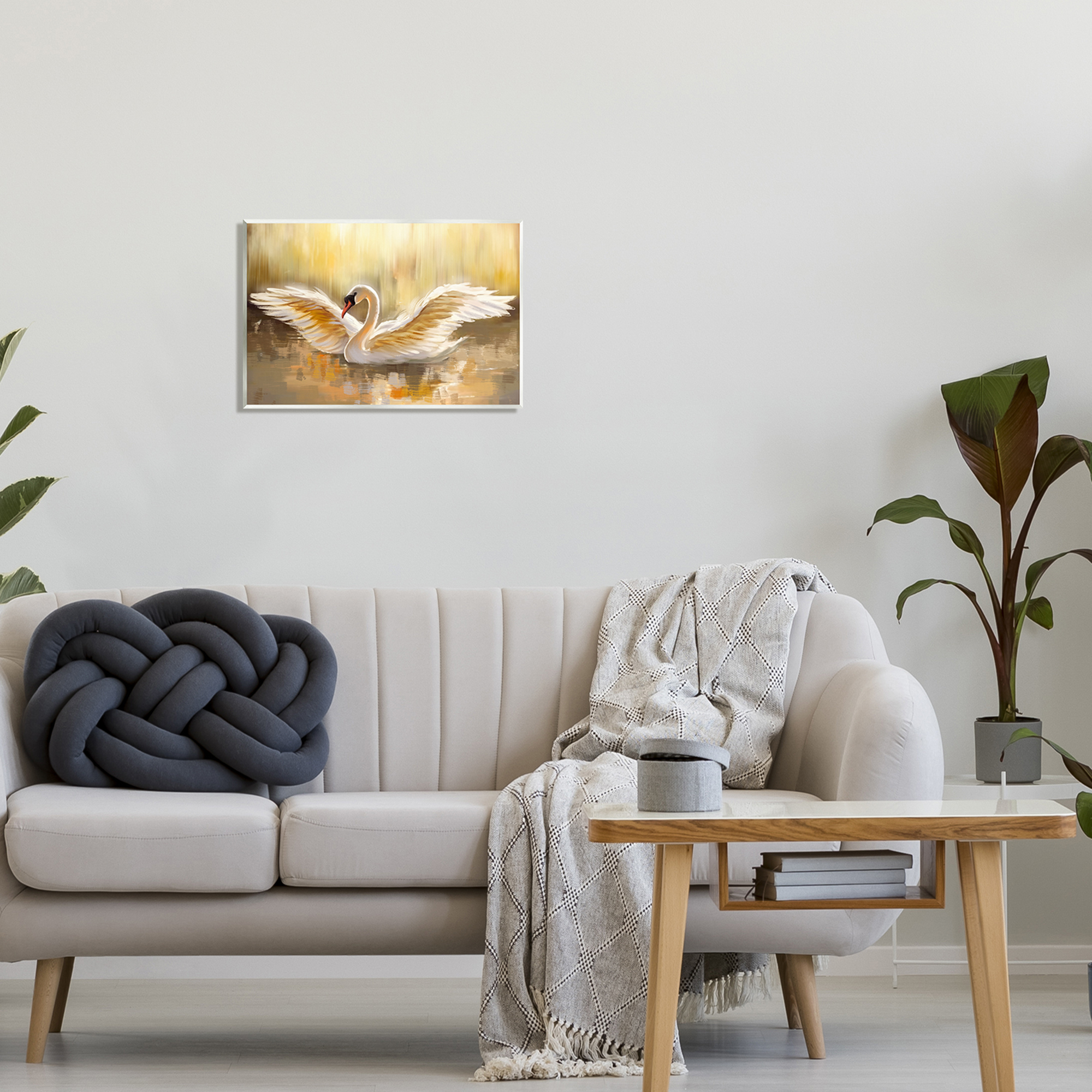 Stupell Industries Swan Wings Sunlit Wildlife Pond Animals & Insects Painting Unframed Art Print Wall Art