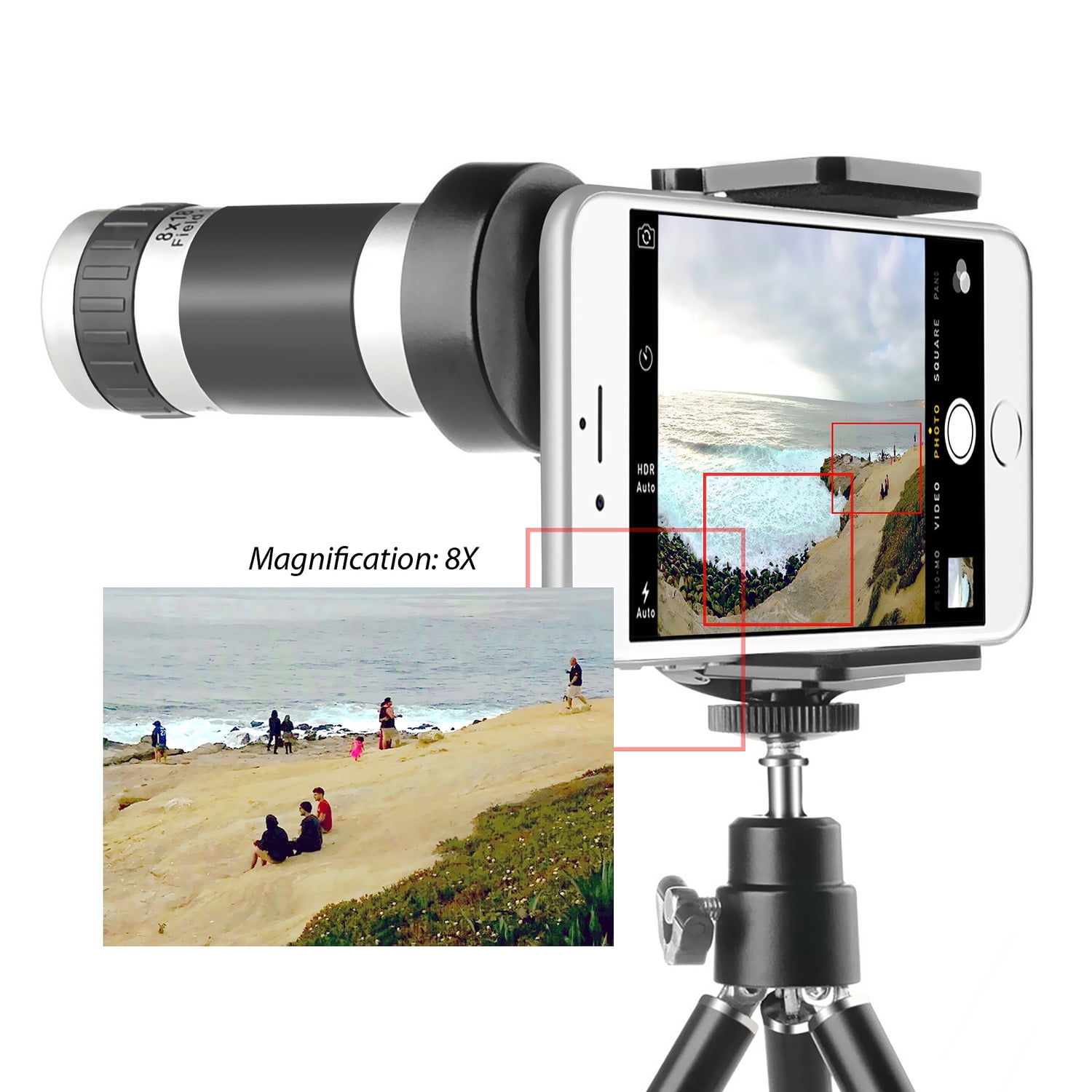 Insten 8X Zoom Telescope Camera Lens with Tripod Stand For Smartphone iPhone 7 6 Plus 6S 5S 5C 4S Samsung Galaxy S7 S6 Edge Plus S5 S4 S3 S2 Note 5 4 ...