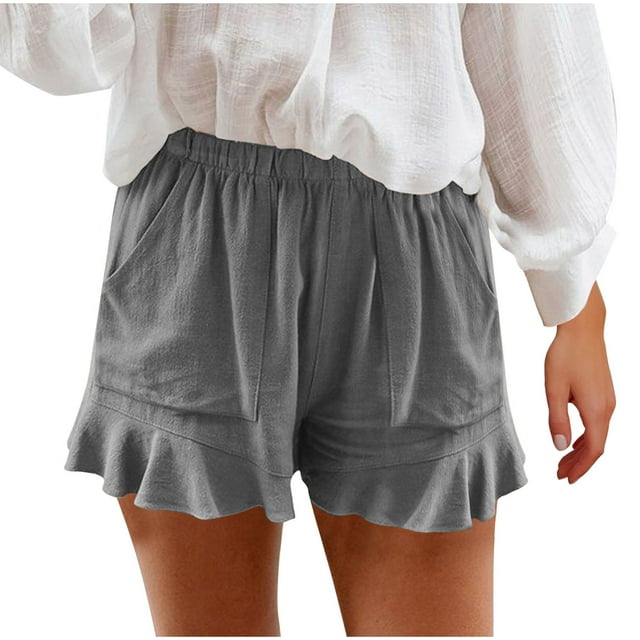 Timegard Summer Shorts for Women Ruffle Elastic Waisted Lightweight Casual Loose Shorts with Pockets