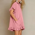 thumbnail image 4 of Smsaxvxz Summer Dresses for Women Fashion Solid V Neck Ruffle Short Sleeve Casual Loose Pocket T-Shirt Dress Pink M, 4 of 7