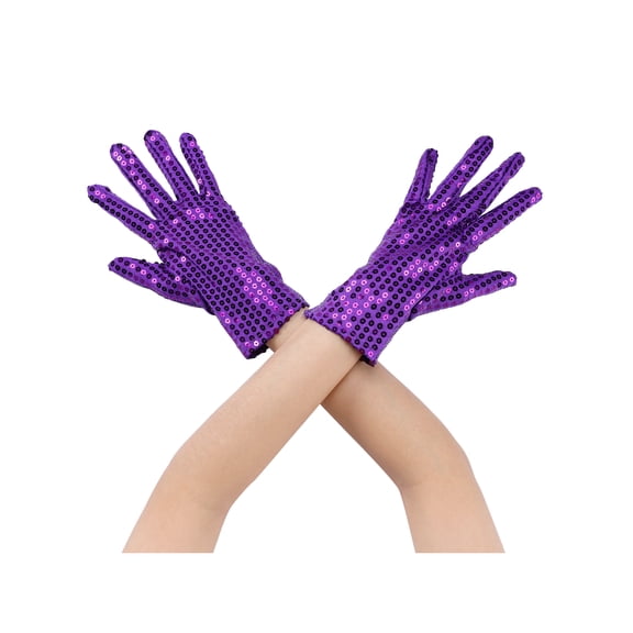 INSPIRE CHIC Women's Sequin Wrise Gloves Female Full Finger Sparkly Dance Sleeves for Female Party Banquet Costume Prom Dress Purple