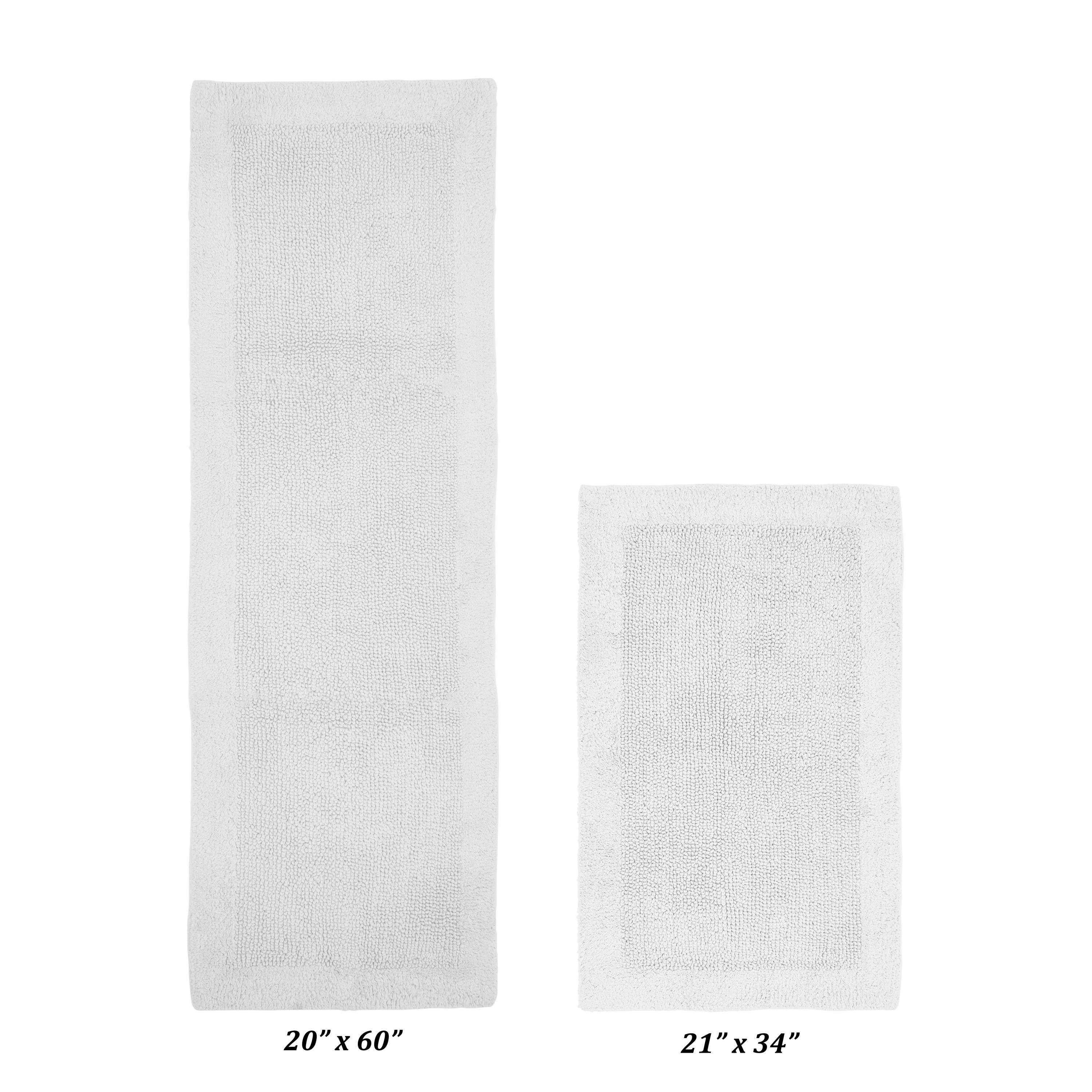 Better Trends 2 Piece Premium Bathroom Rug Set 100% Cotton Soft Tufted Reversible Bath Rug Water absorbent Bath Mat for Bathroom Shower and Tub Use, Edge Collection White (21" x 34" | 20" x 60")