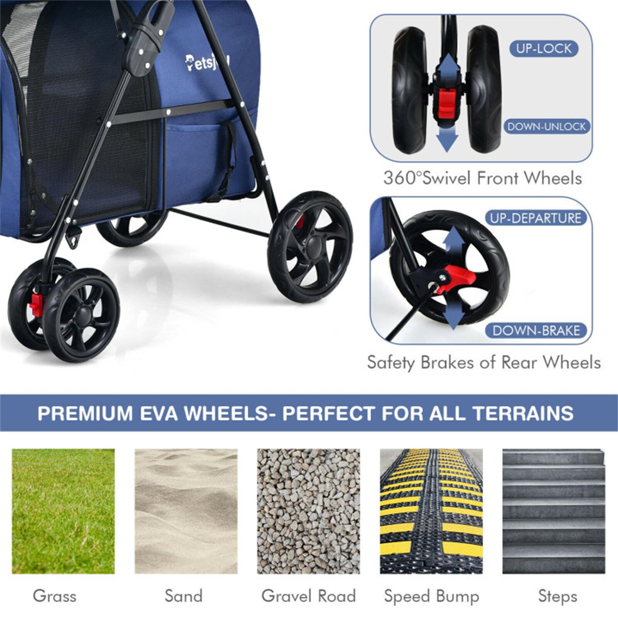 Pefilos 41" Double Pet Stroller Dog Cat Cage Jogger Stroller, 4-in-1 Travel Foldable Carrier Puppy Stroller with Detachable Carriers and Travel Carriage, Blue Pefilos 41" Double Pet Stroller Dog Cat Cage Jogger Stroller, 4-in-1 Travel Foldable Carrier Puppy Stroller with Detachable Carriers and Travel Carriage, Blue
