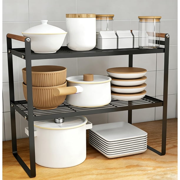 Organizador de Encimera de Doble Capa,Soporte de Especias para Despensa,Estantes de Almacenamiento de Cocina,Organizador de Especias para Gabinete para Armarios Vajilla Especias Platos
