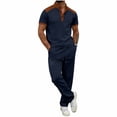 thumbnail image 2 of gbyLJF Mens Summer 2 Piece Outfits Short Sets Solid Color 1/4 Zip Shirts and Loose Fit Pant Casual Spring Clothes, 2 of 9