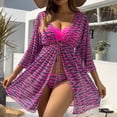 thumbnail image 4 of Daisyyozoid Discount Womens Split Swimwear Mesh Blue Solid Color Patchwork Top Bow Set, 4 of 5