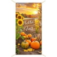 thumbnail image 5 of Hello Fall Door Cover Thanksgiving Backdrop Pumpkin Sunflower Wagon Field 71x35 Inch Rustic Autumn Banner for Porch Wall Decor Fall Harvest Photo Booth Props, 5 of 6