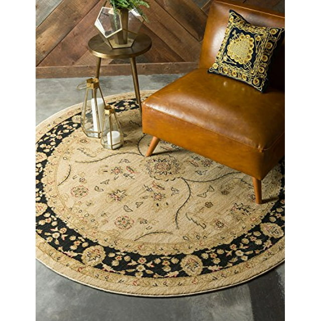 Unique Loom Collection Edinburgh Classique Oriental Traditionnel Français Pays Inspiré Tapis de Zone de Conception, 6 0 x 6 0 Rond, Beige/noir