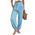 thumbnail image 5 of Women's Linen Barrel Harem Pants Wide Leg High Waisted with Pockets Beach Casual, 5 of 9