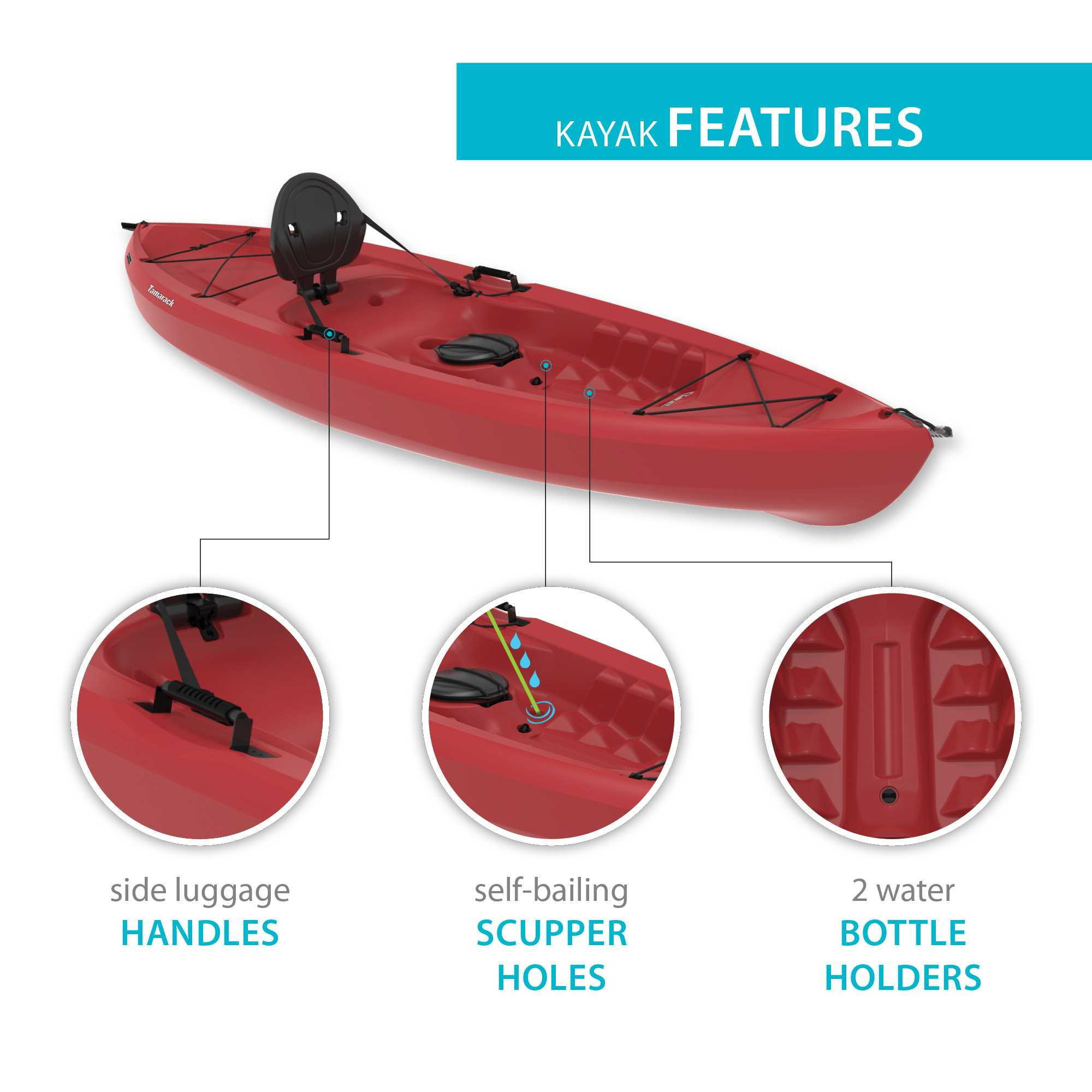 Lifetime Tamarack Tioga 10 ft Sit-On-Top Fishing Kayak, Red (90236)