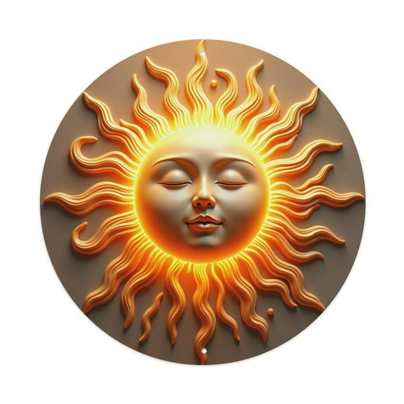 Sun Face Sunflower Vintage Round Metal Tin Sign Nostalgic Metal Sign Home Decor for Bar Garden Kitchen Restaurant Garage 8x8 Inch