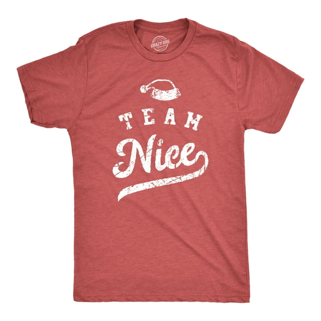 Mens Team Nice T Shirt Funny Xmas Party Santas List Tee for Guys (Heather Red - Team Nice) - 5XL
