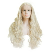 Unique Bargains Lace Front Wigs for Women 24" Blonde Long Fluffy Curly Wavy with Wig Cap Synthetic Fibre