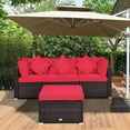 thumbnail image 2 of Costway 4PCS Patio Rattan Wicker Furniture Set Cushioned Sofa Ottoman Garden Deck Red, 2 of 12