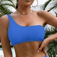 thumbnail image 2 of Womens Bikini Top One Shoulder Ribbed Padded Bathing Suit Bandeau Swimwear Top Only Blue M, 2 of 4