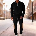 thumbnail image 2 of Men Half Zip Pullover Sweatshirt and Jogger Pants Set with Patchwork Design Casual Long Sleeve Tracksuit Outfit, 2 of 7