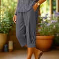 thumbnail image 3 of JUSLIO Womens with Pockets Drawstring High, Waist Everyday Casual Linen Capris, 3 of 5