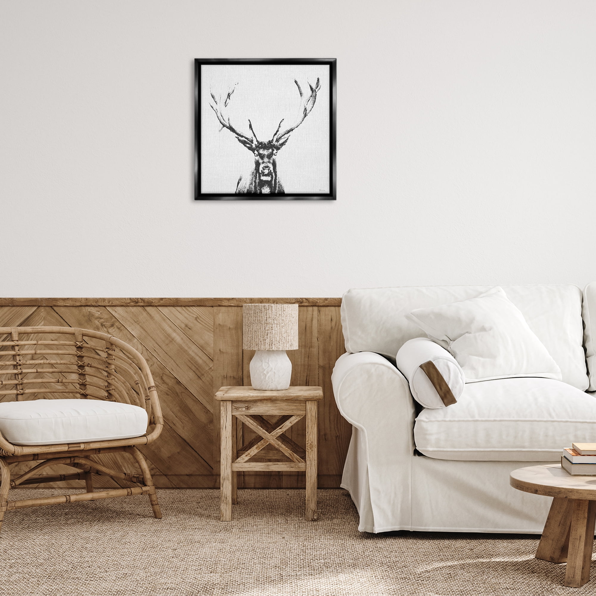 Stupell Industries Stag Sketch in Grey Animals Painting Black Floater Framed Canvas Art Print Wall Art, 25 x 25