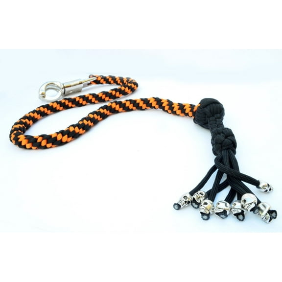 550 Paracord Motorcycle Whip Get Back whip 1" Ball & Skulls 36" - Harley Orange