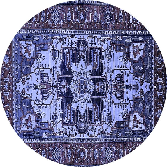 Ahgly Company Machine Washable Indoor Round Oriental Blue Industrial Area Rugs, 5' Round