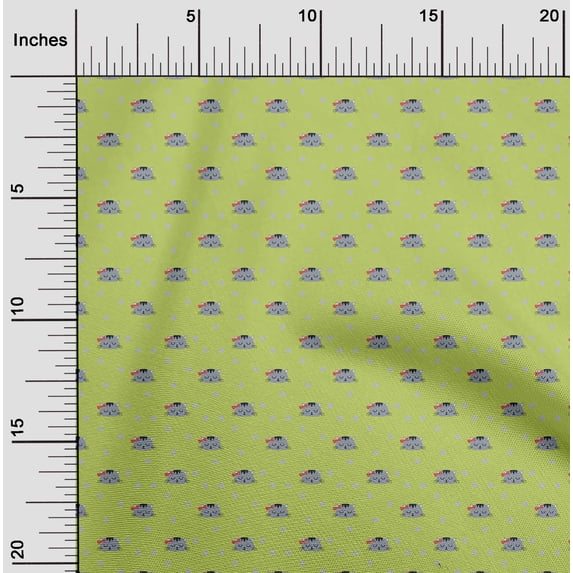 oneOone Organic Cotton Poplin Twill Fabric Dot & Cat Face Animal Print Fabric by The Yard 42 Inch Wide