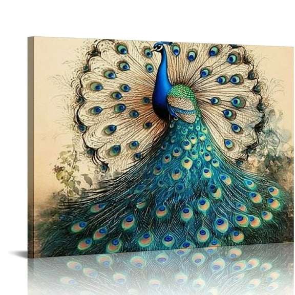 Patifu Peacock Wall Art Vintage Peacock Canvas for Living Room Indoor art wall decoration home is suitable for living room, bedroom, dining room, club decoration, can hang Canvas painting 20x16in