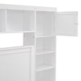 thumbnail image 3 of Queen Size Platform Bed with All-in-One Cabinet and Shelf, Storage Bed with Trundle, 2 Drawers and Bookcase Headboard, Solid Wood Bed Frame with Slats Support, No Box Spring Needed, White, 3 of 9