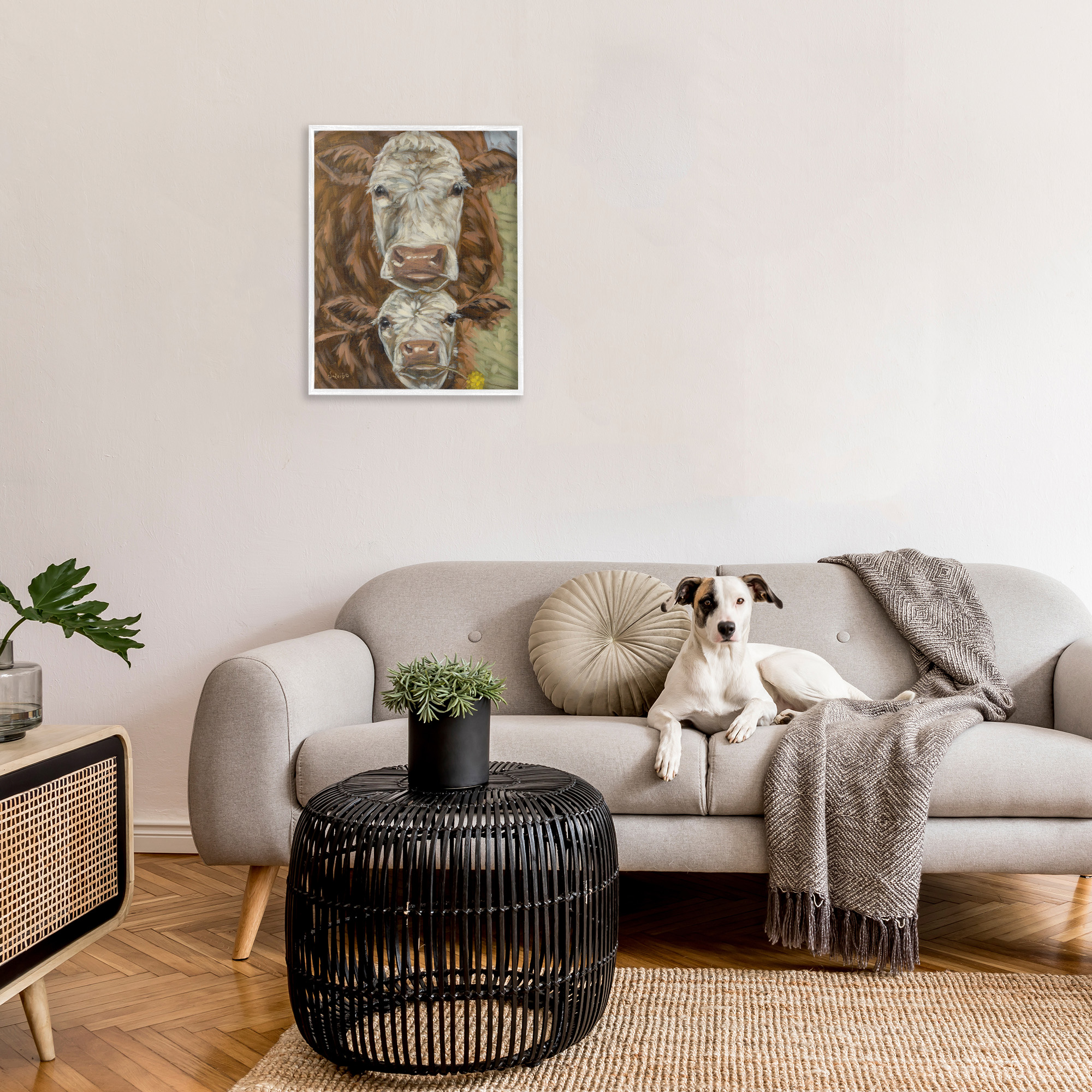 Stupell Industries Cattle and Calf Gazing Animals & Insects Painting White Framed Art Print Wall Art, 24 x 30