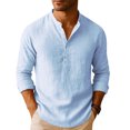 thumbnail image 4 of Kakii Men's Linen Lounge Set, Long Sleeve Stand Collar Shirt & Drawstring Pants Matching Outfit, Relaxed Two-Piece, 4 of 4