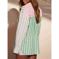 thumbnail image 6 of Women'S 2 Piece Casual Tracksuit Sets Stripe Long Sleeve Shirt and Loose High Waisted Mini Shorts Set Pink Green S, 6 of 8