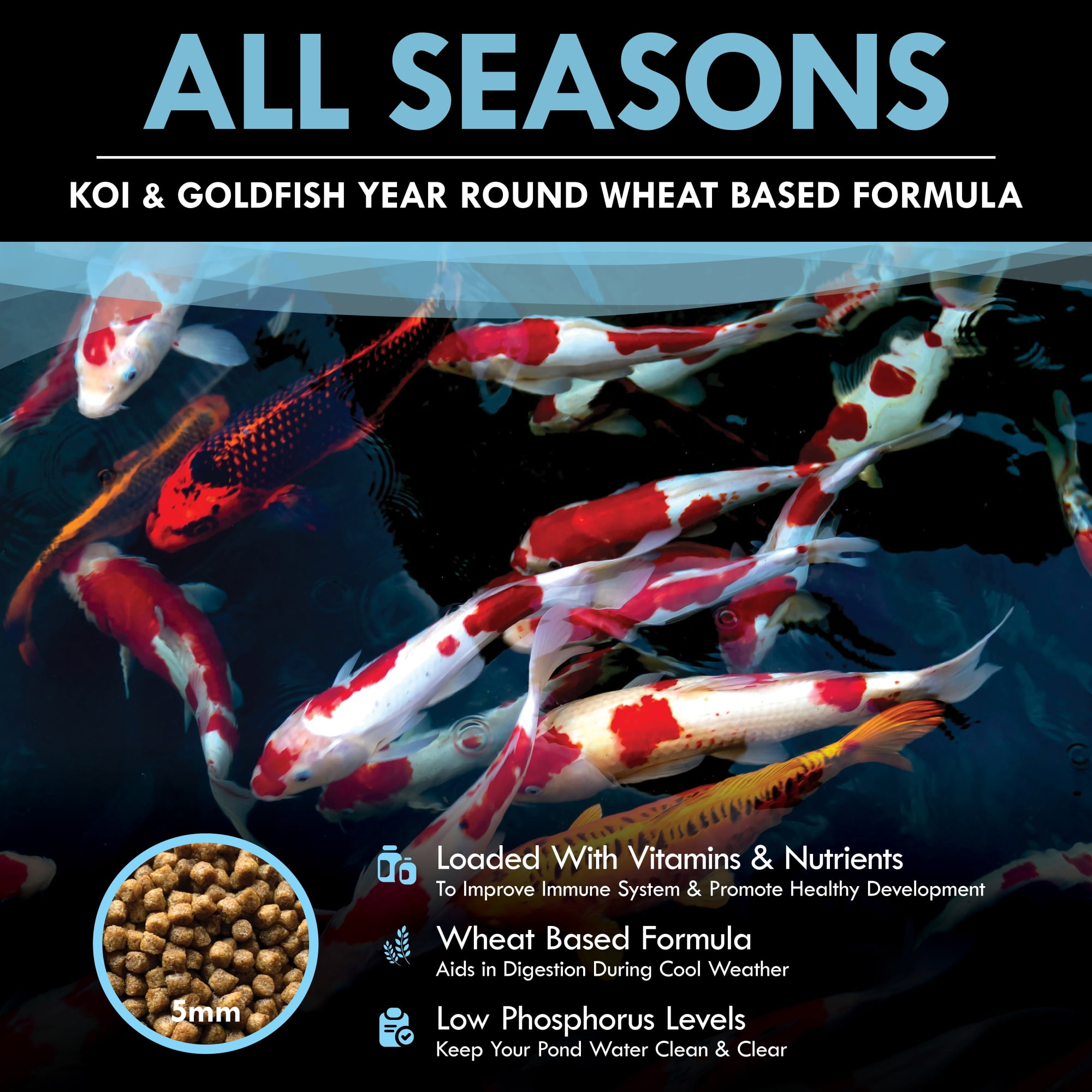Half Off Ponds All Seasons Koi and Goldfish 5mm Food Pellets, 50 lb Bag