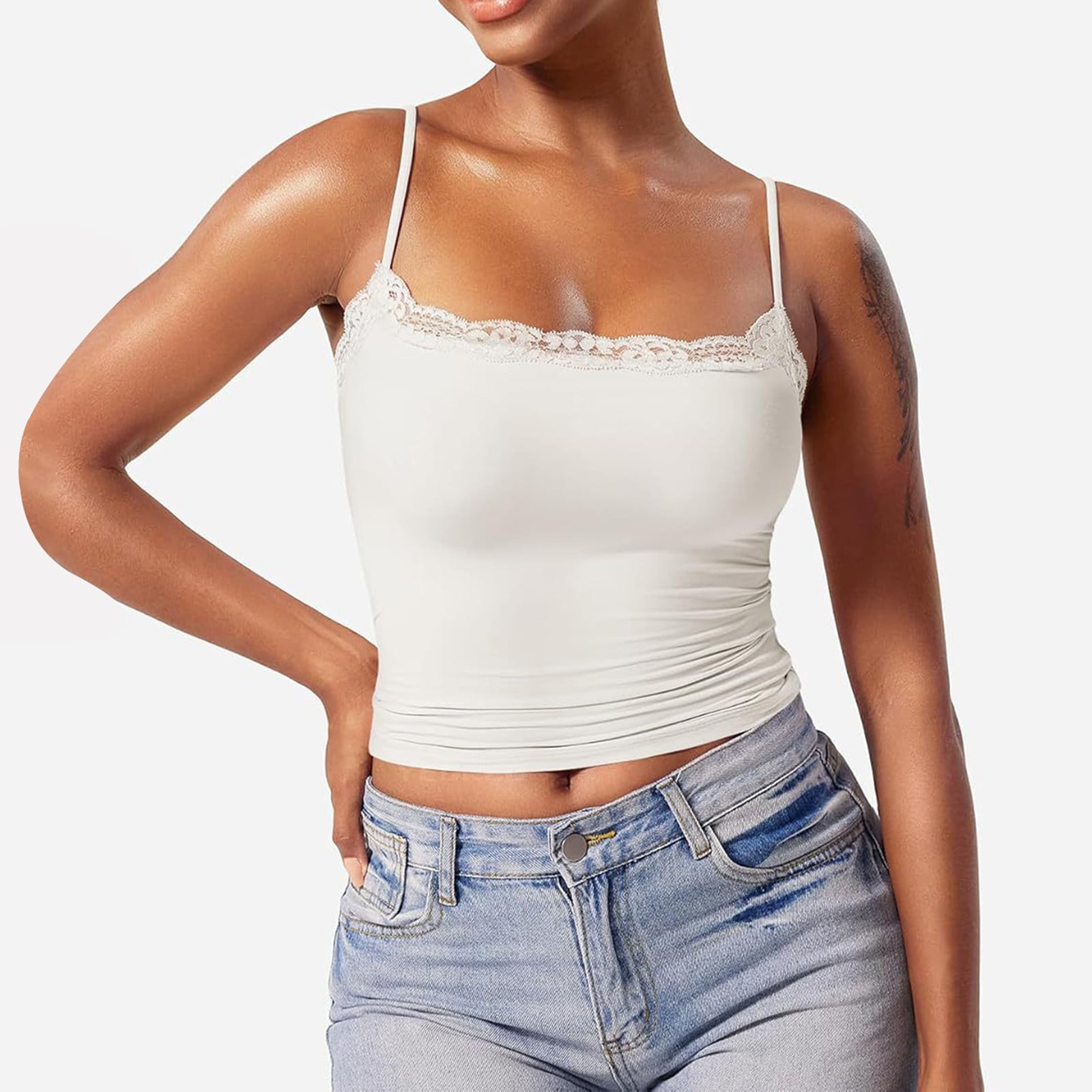 Cihdmfb Camisole Tops Crop Tops Lace Top Double Lined Tank