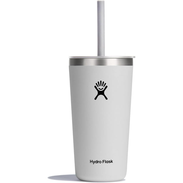 Hydro Flask Gobelet en Acier Inoxydable Tout Autour 20 Oz avec Paille Flexible Résistante aux Fuites et Couvercle à Pression, Blanc