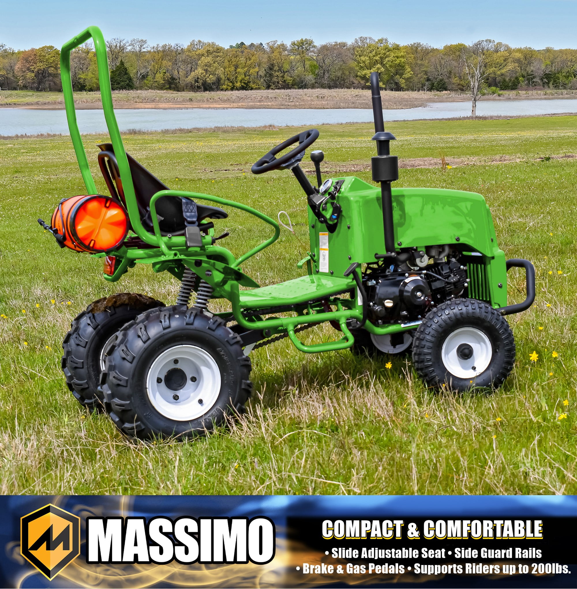 Massimo Mini Tractor 110cc 2WD Gas Go Kart – Kids & Youth Ride-On Utility Vehicle – Green