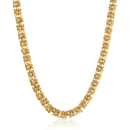 ELYA Gold IP Polished Byzantine Stainless Steel Chain Necklace (8mm), 21